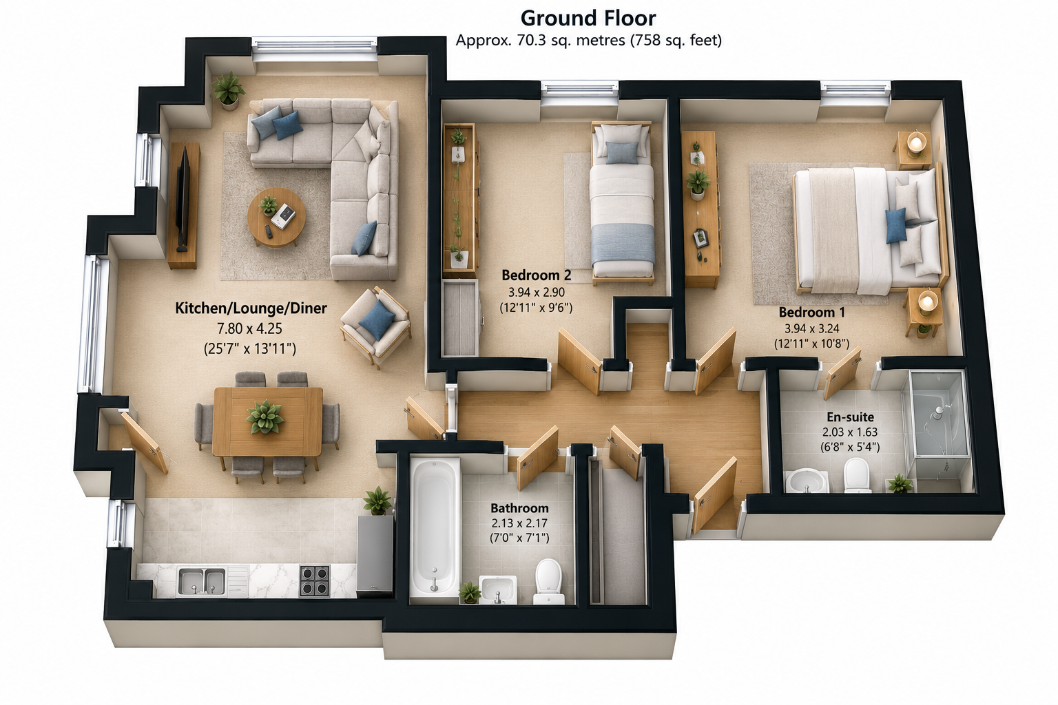 Ground floor apartment in Leybourne Chase, ME19 5GJ floorplan