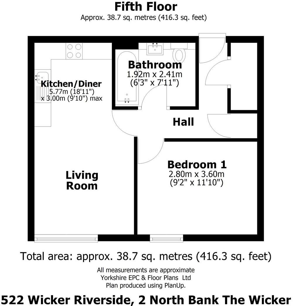 Apartment 522, Wicker Riverside, 2 North Bank, S3 8JA floorplan