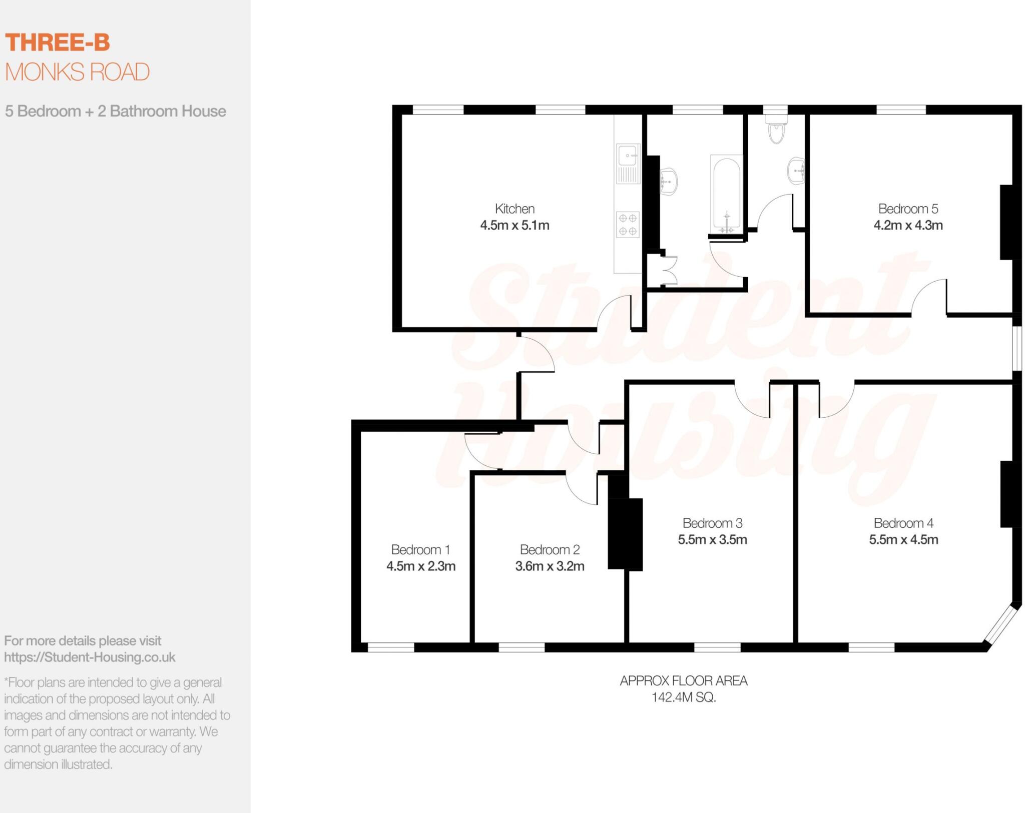 Spacious 5 Bed Flat // Sept 2027 floorplan