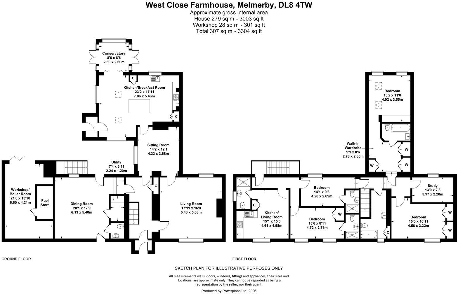 West Close Farmhouse & Two Cottages, Melmerby, Leyburn floorplan