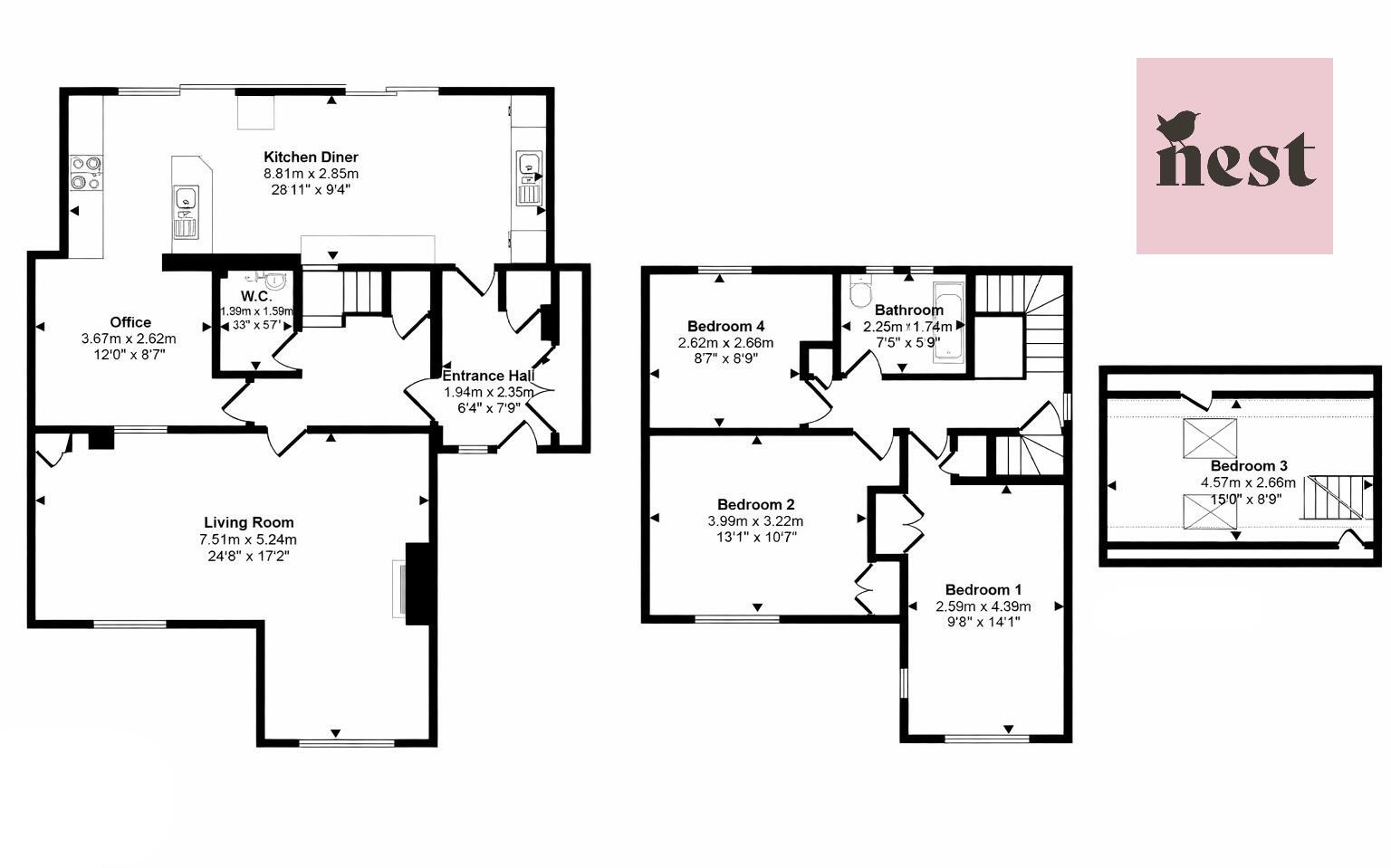 Cherry Tree Way - Three Bedrooms (Plus loft room) Family Home floorplan