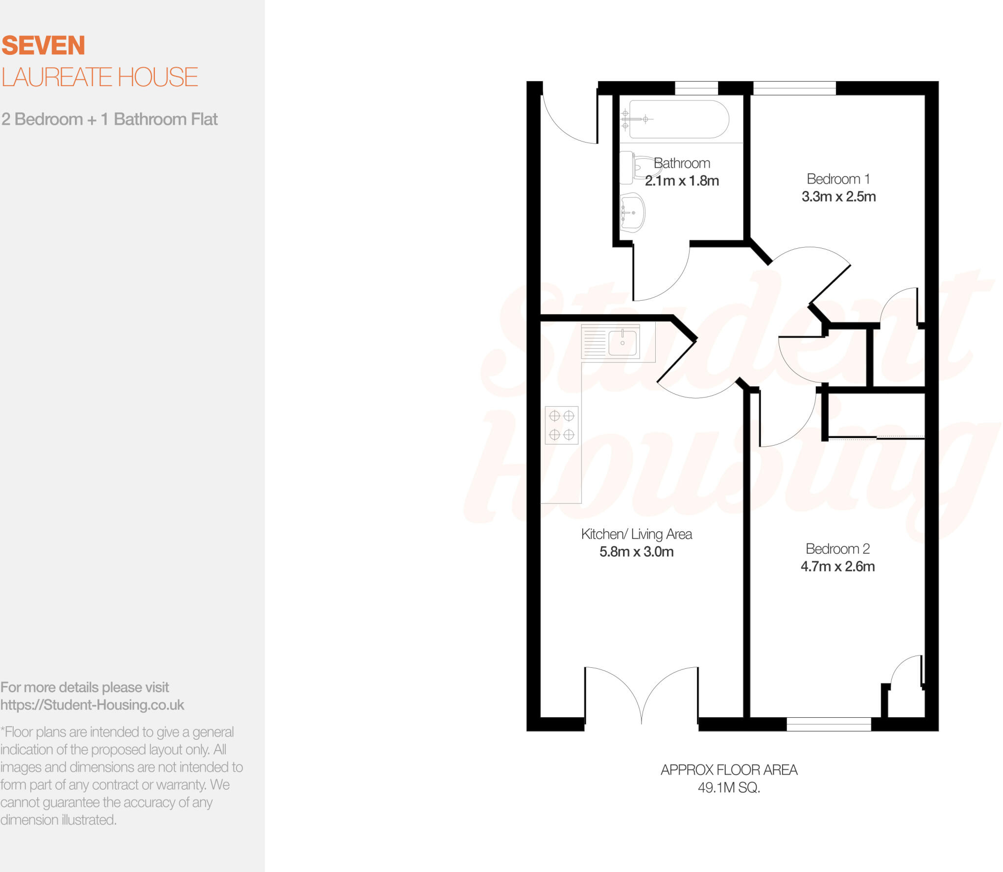 Laureate House // 2 Bed & 1 Bath // August 2027 floorplan