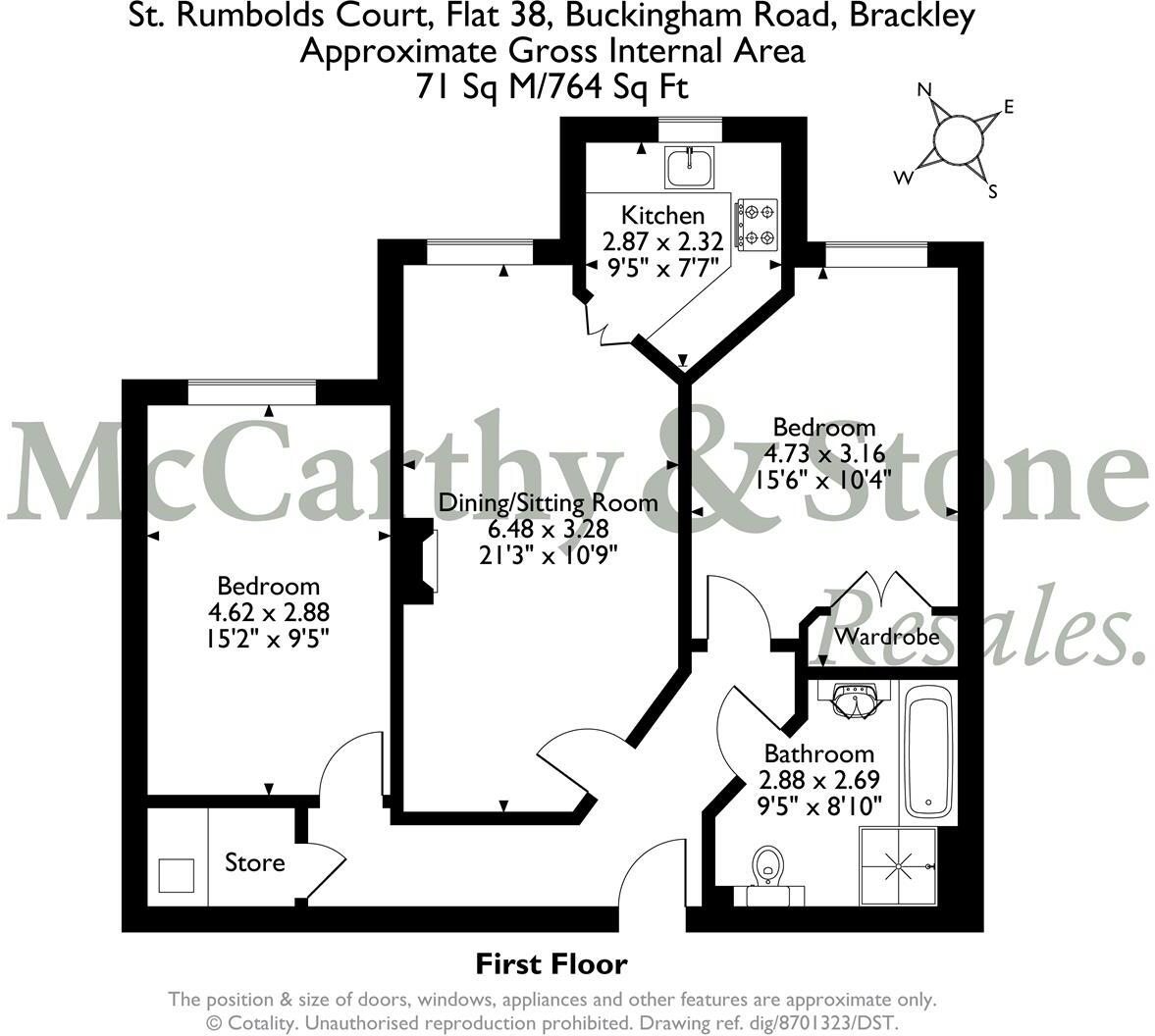 St Rumbolds Court, Buckingham Road, Brackley, Northamptonshire, NN13 7BF floorplan