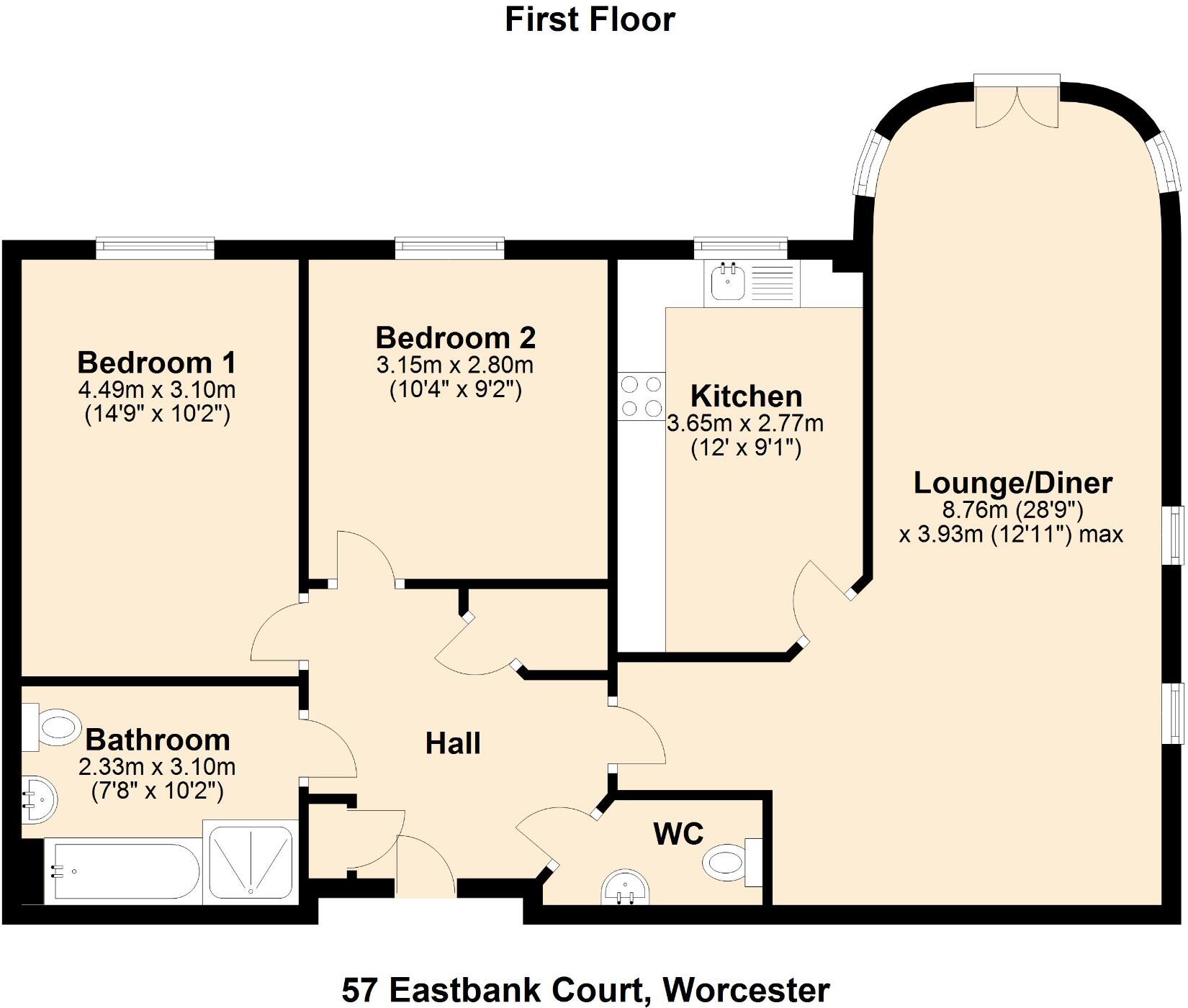 57 Eastbank Court, Eastbank Drive, Off Northwick Road, Worcester, WR3 7EW floorplan