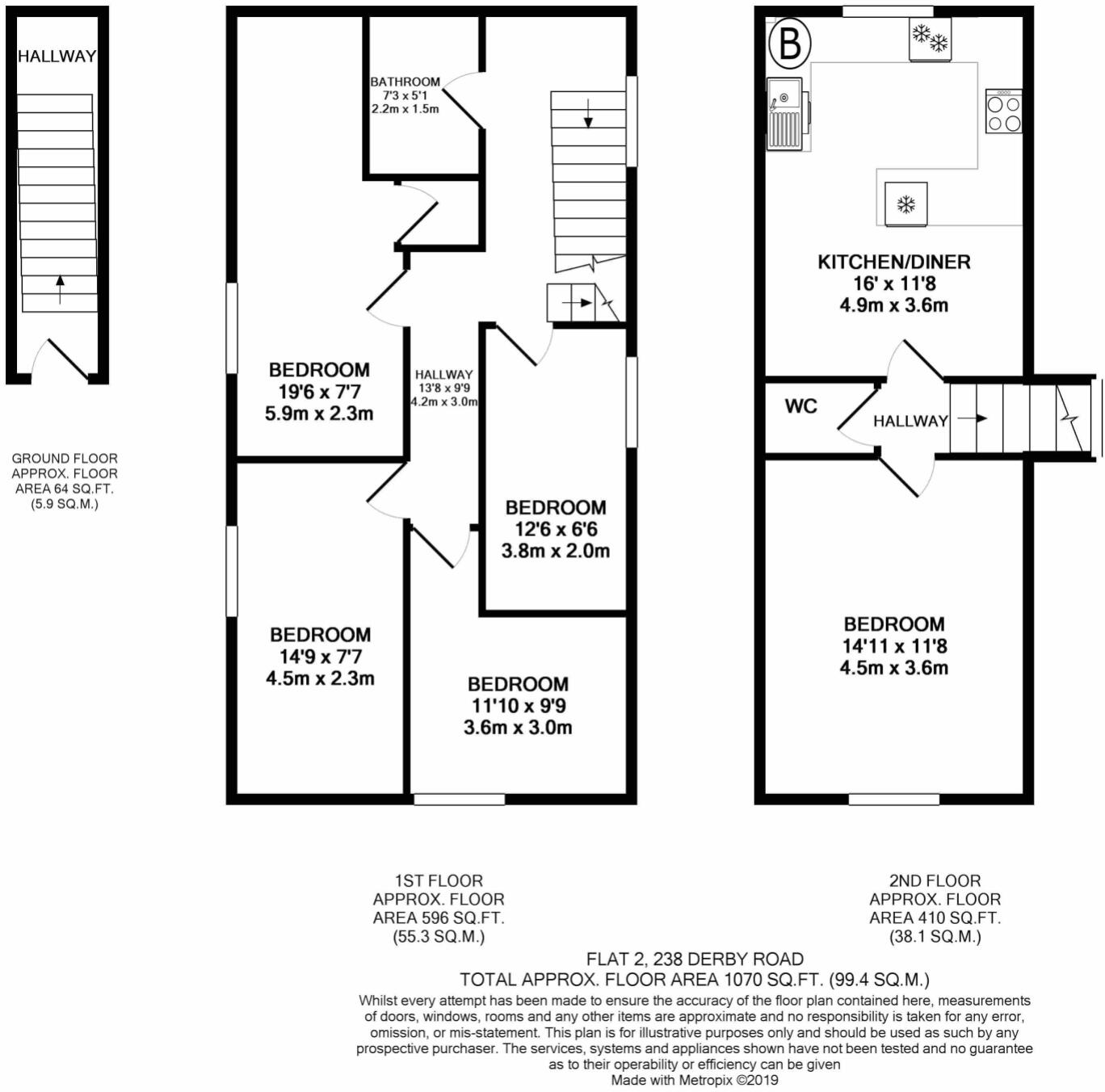 Flat 2, 238 Derby Road, Nottingham, NG7 1NX floorplan