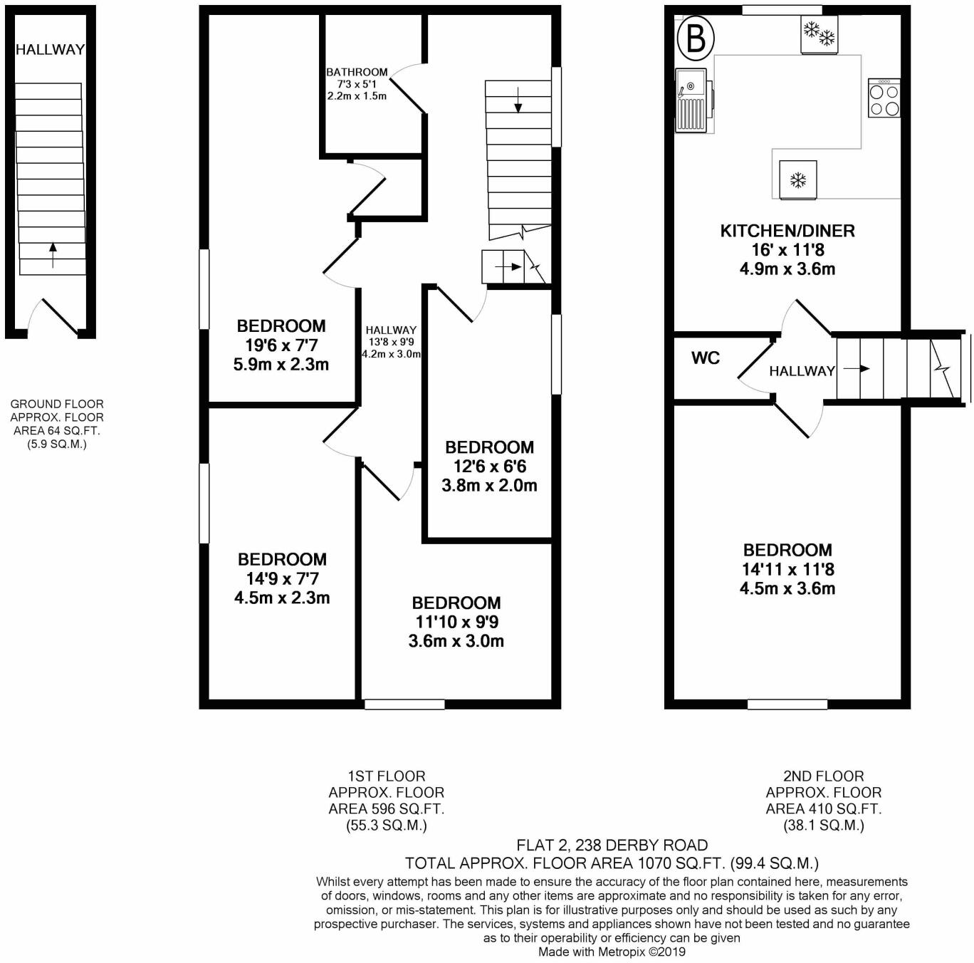 Flat 2, 238 Derby Road, Nottingham, NG7 1NX floorplan