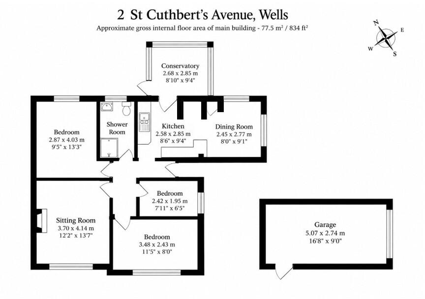 Semi detached bungalow benefitting from spacious corner plot location floorplan