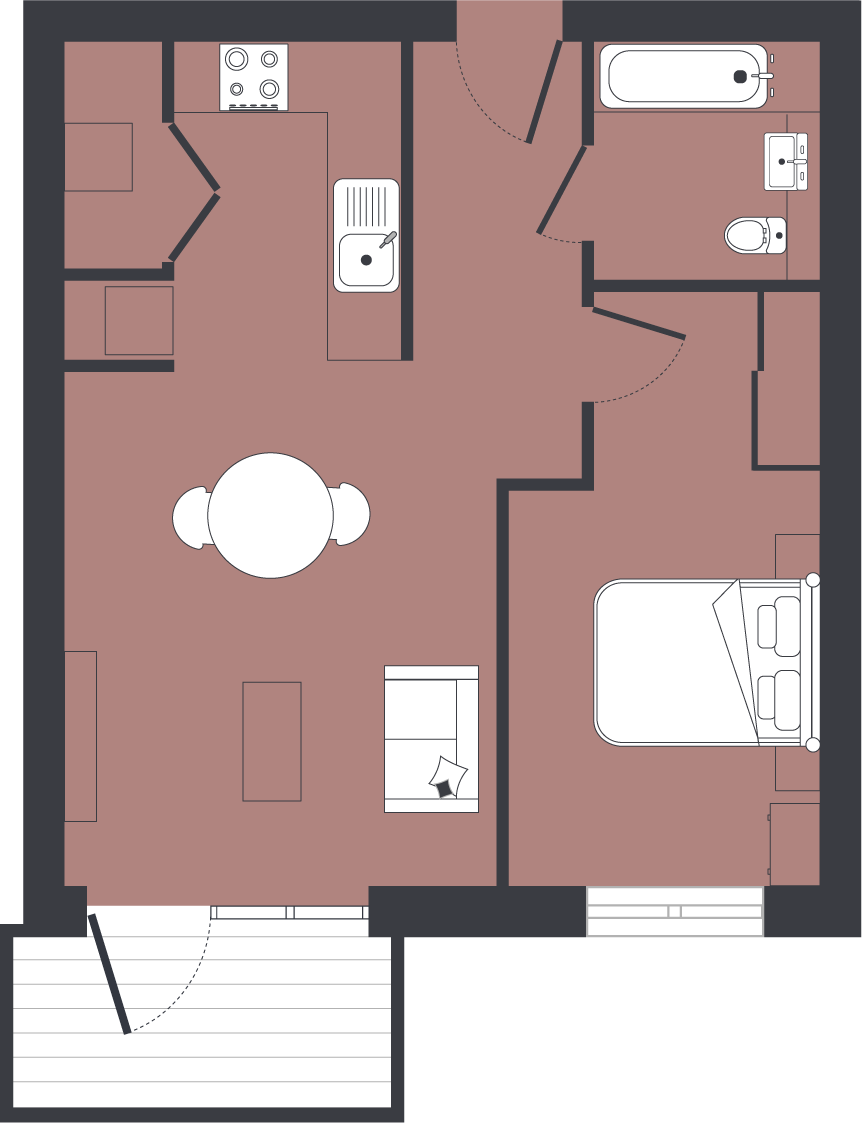 1 bed, 1st floor, Teal, Pelican House in Fresh Wharf floorplan