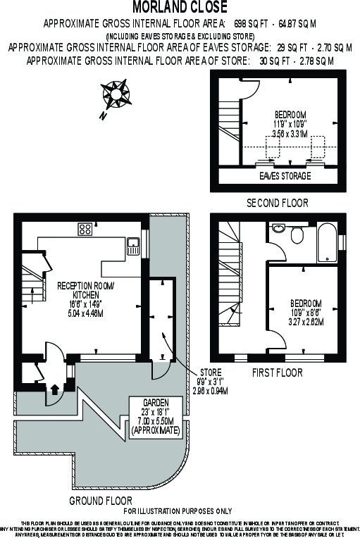 Morland Close, CR4: 2 bed 1 rec 1 bath furn floorplan