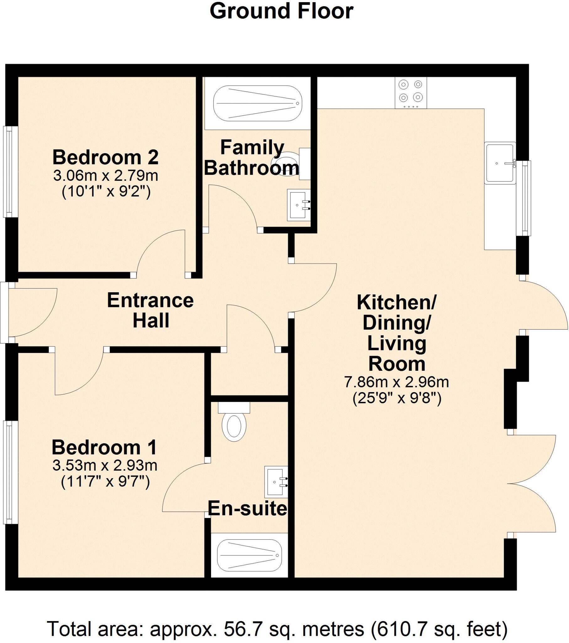 Modern 2 beds 2 Bath, Burnham floorplan