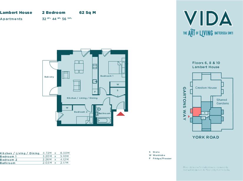 Flat 32, Lambert House, Gartons Way, London, SW11 floorplan