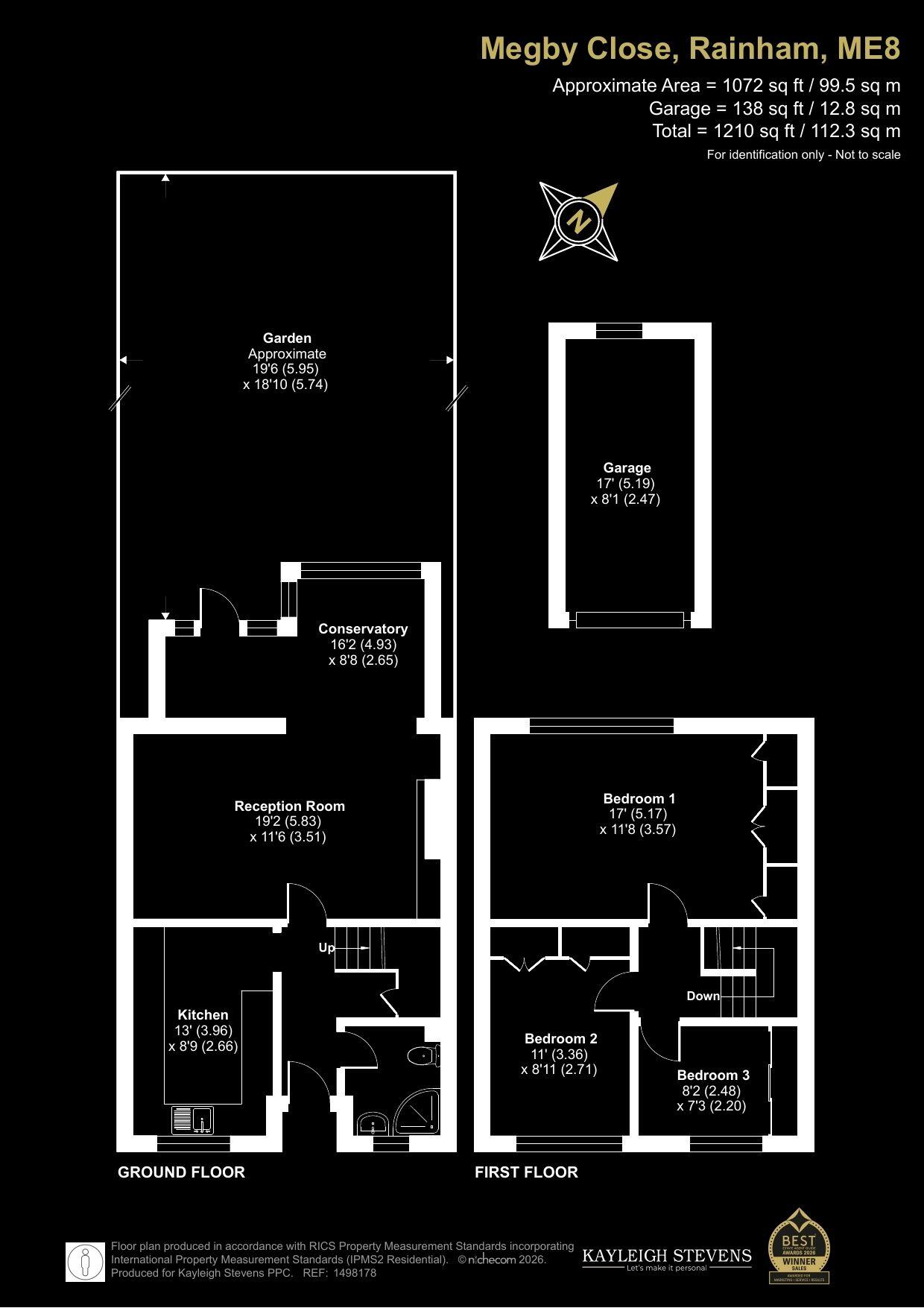 Spacious chain-free home in quiet walkway, with 1,072 sqft, a west-facing garden, garage and superb storage floorplan