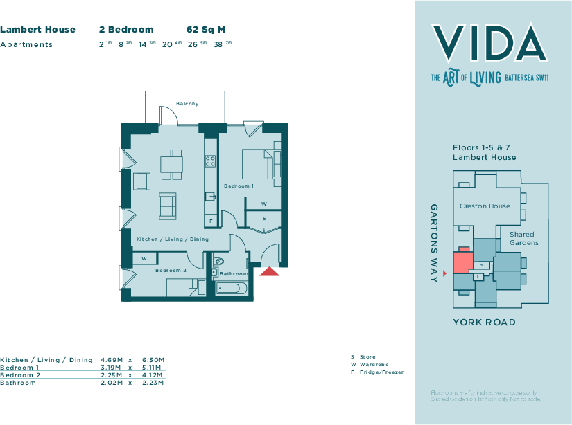 Flat 14, Lambert House, Gartons Way, London, SW11 floorplan