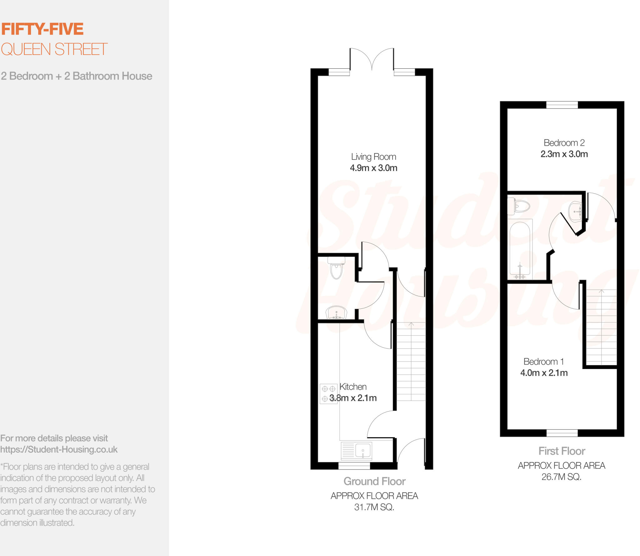 Queen Street // 2 Bed Student House // NOV 2026 floorplan