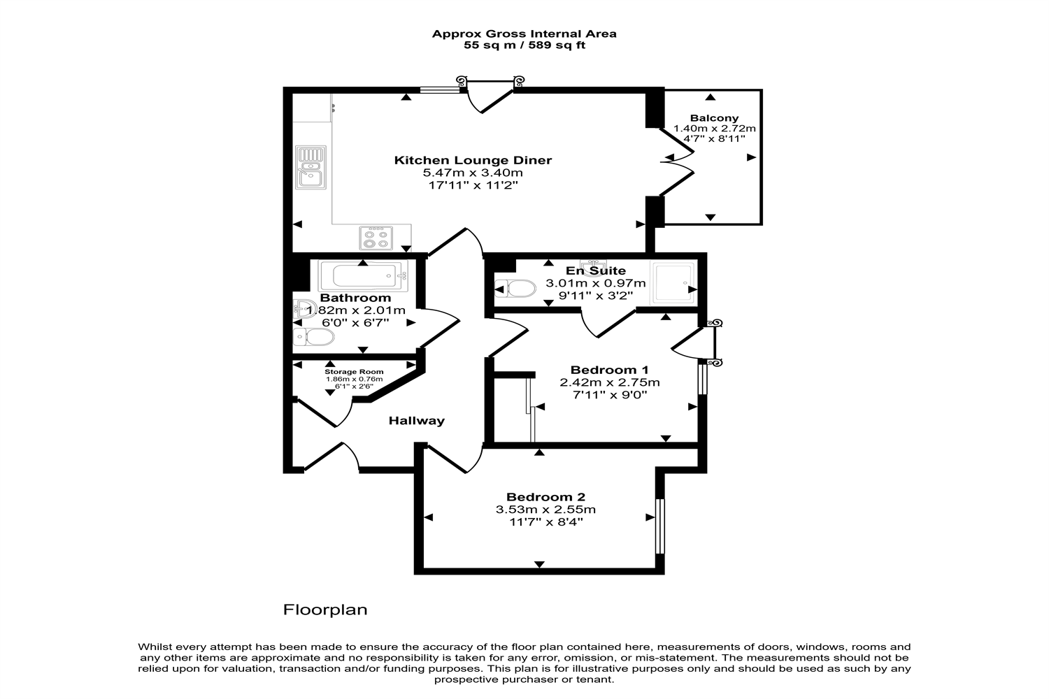 2 bedroom property in Pond House, Electric Close, Godalming floorplan
