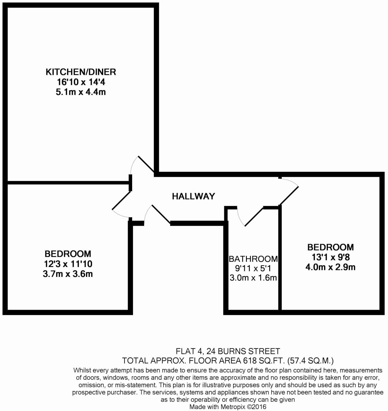 Flat 4, 24 Burns Street, Nottingham, NG7 4DT floorplan