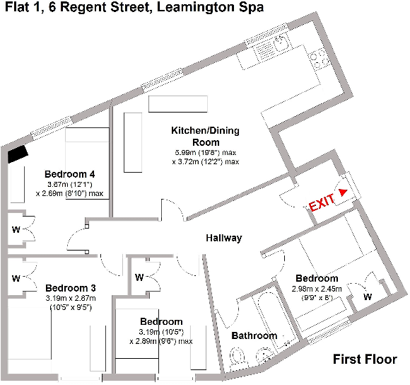 Flat 1 6 Regent Place,Leamington Spa,CV31 floorplan