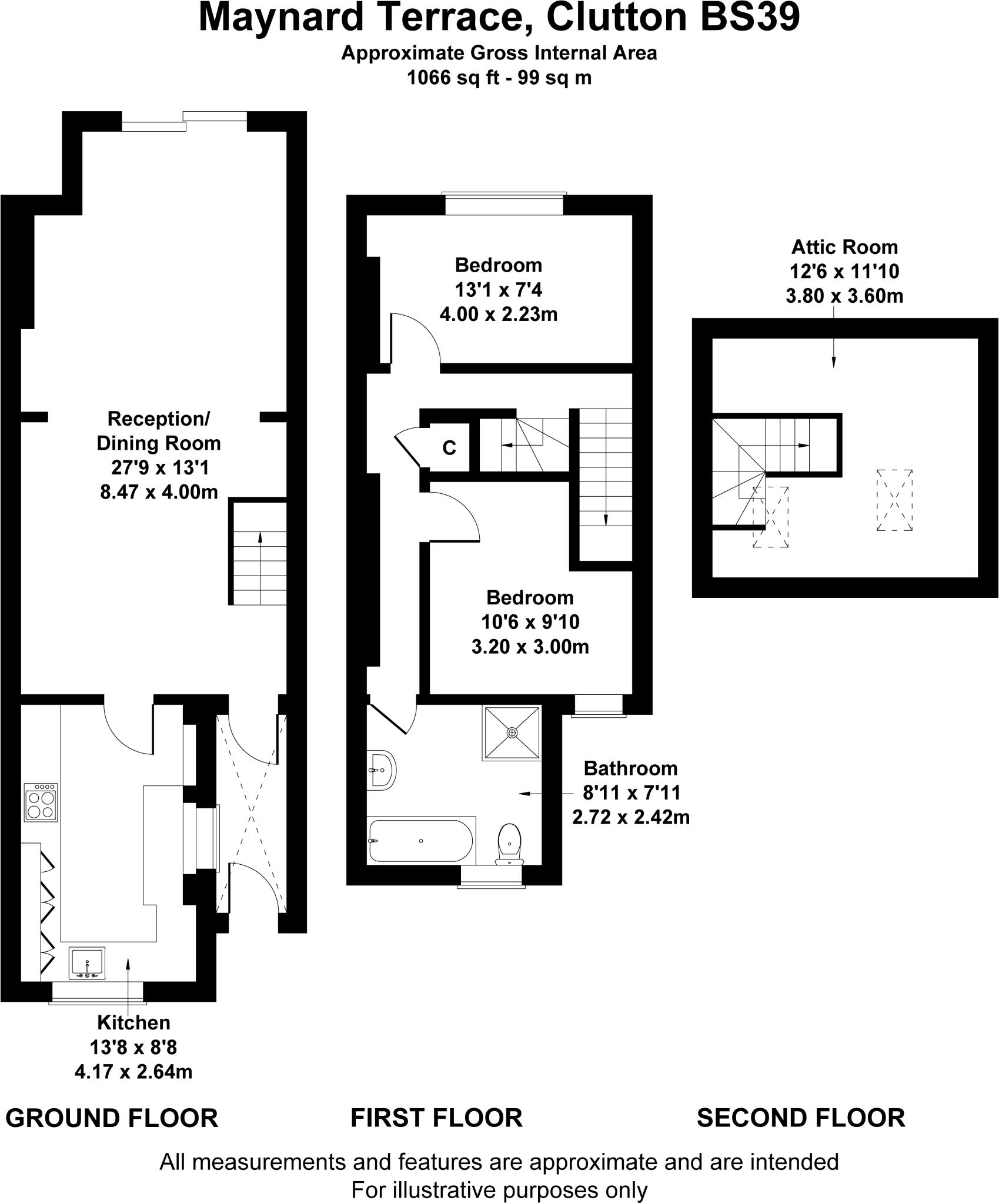 Two bedroom terraced property with large gardens, Clutton floorplan