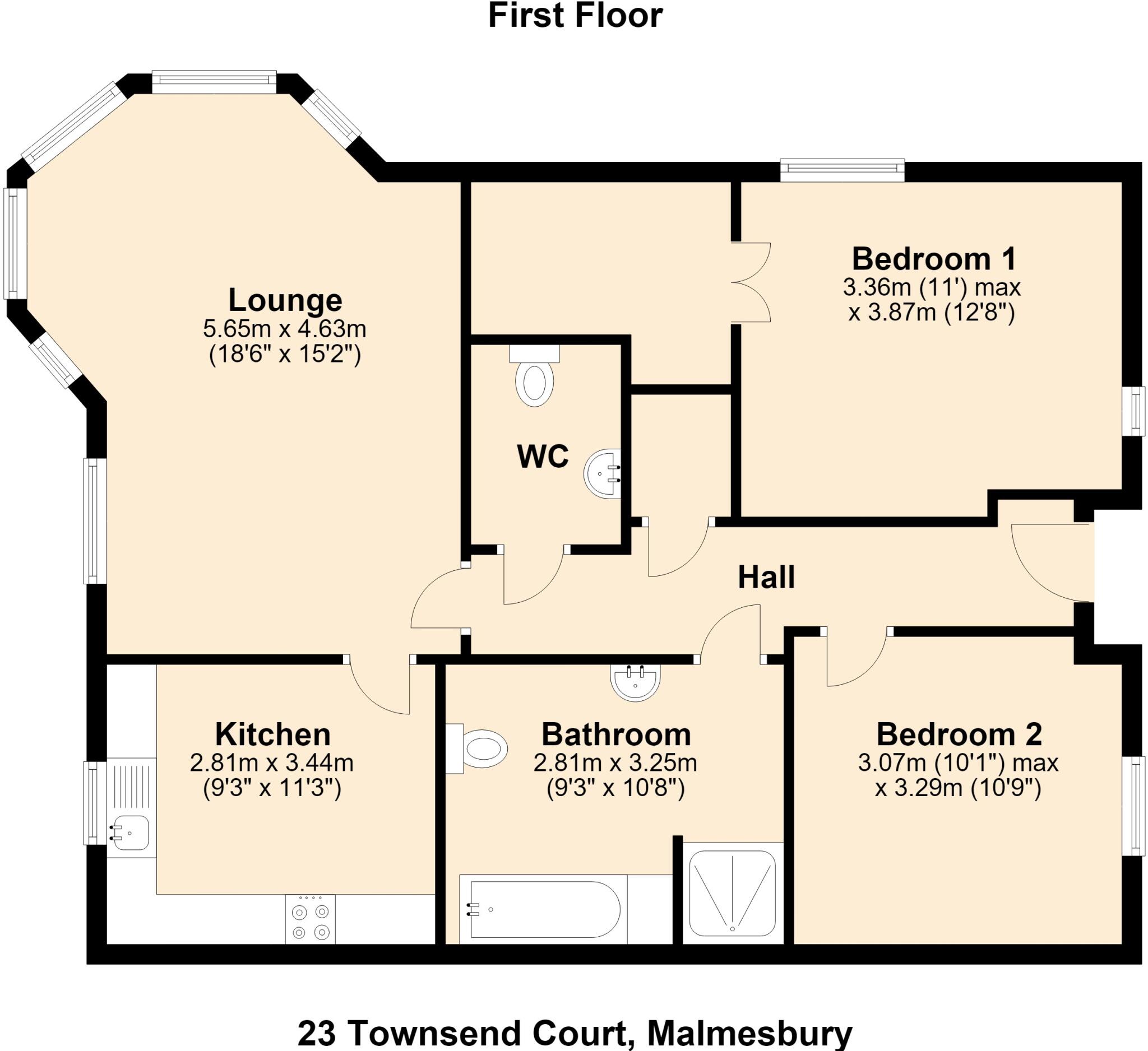 23 Townsend Court, Priory Way, Burton Hill, Malmesbury, Wiltshire, SN16 0FB floorplan