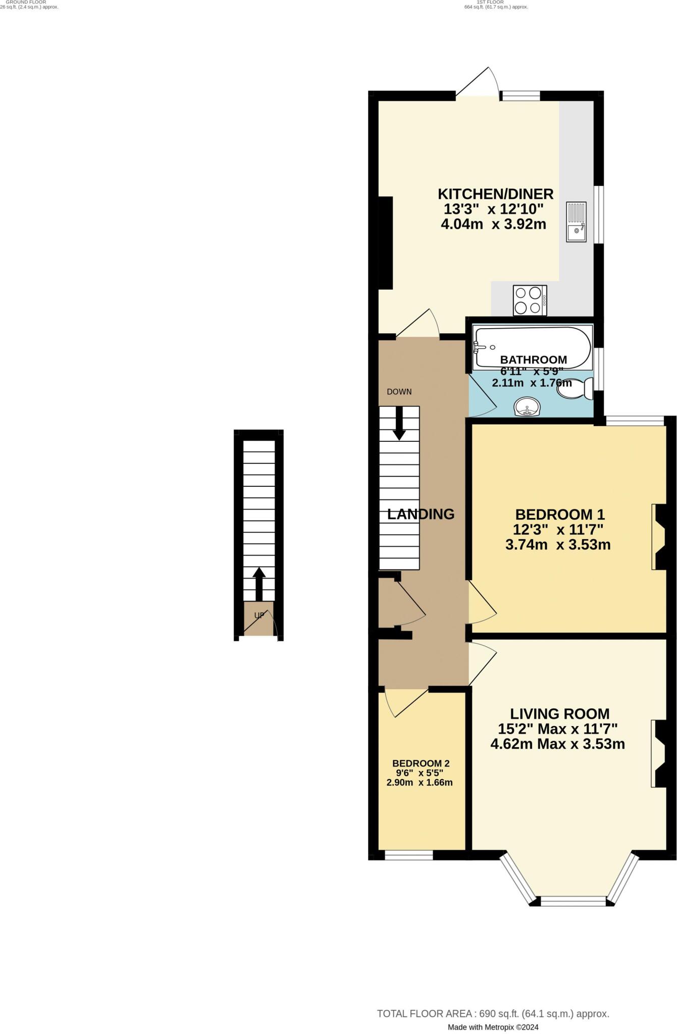 Grafton Road, Mutley, Plymouth. A first floor 2 bedroomed spacious flat that comes with parking to the rear. floorplan