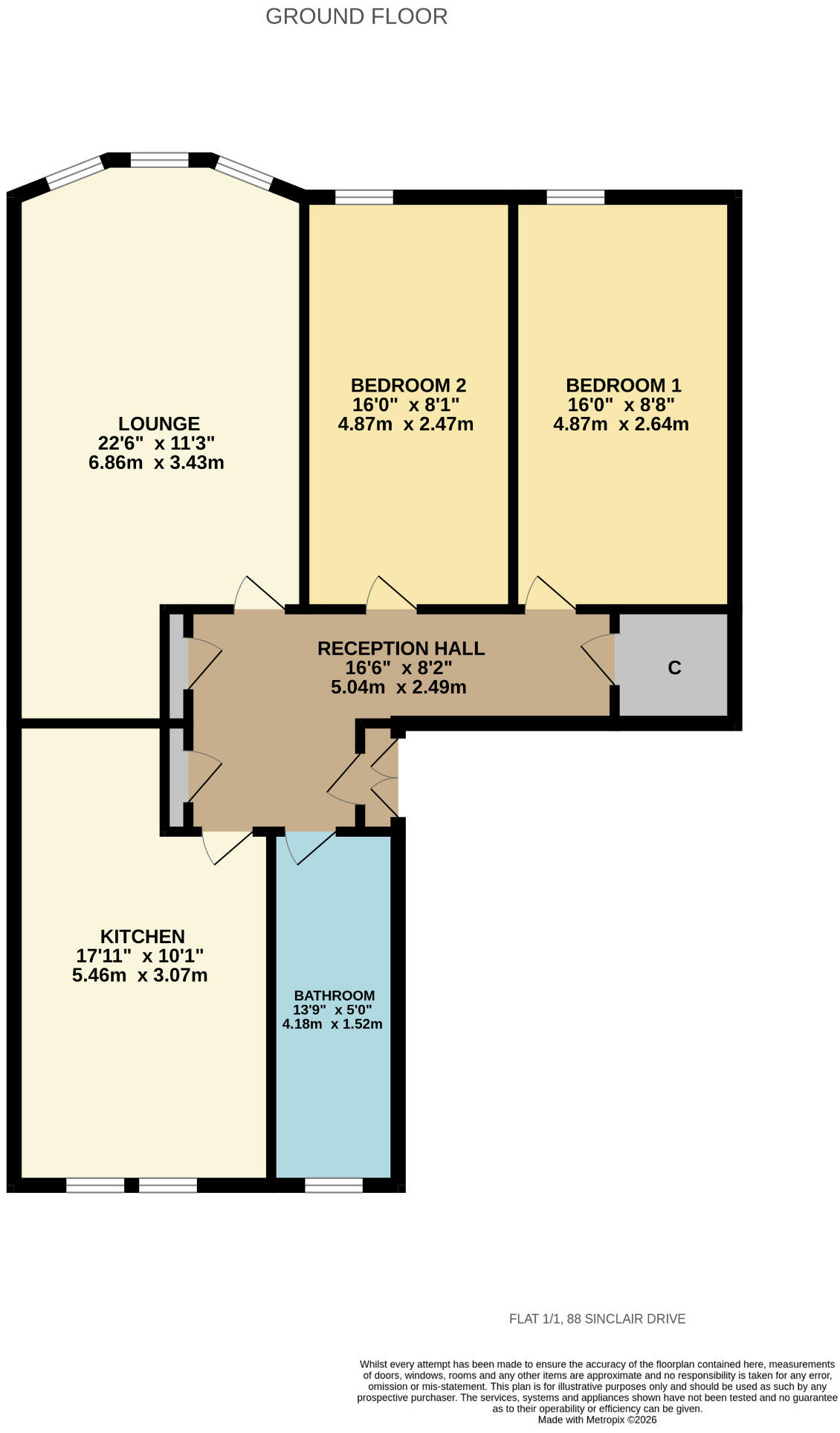 1/1 88 Sinclair Drive, Langside, Glasgow, G42 9PY floorplan