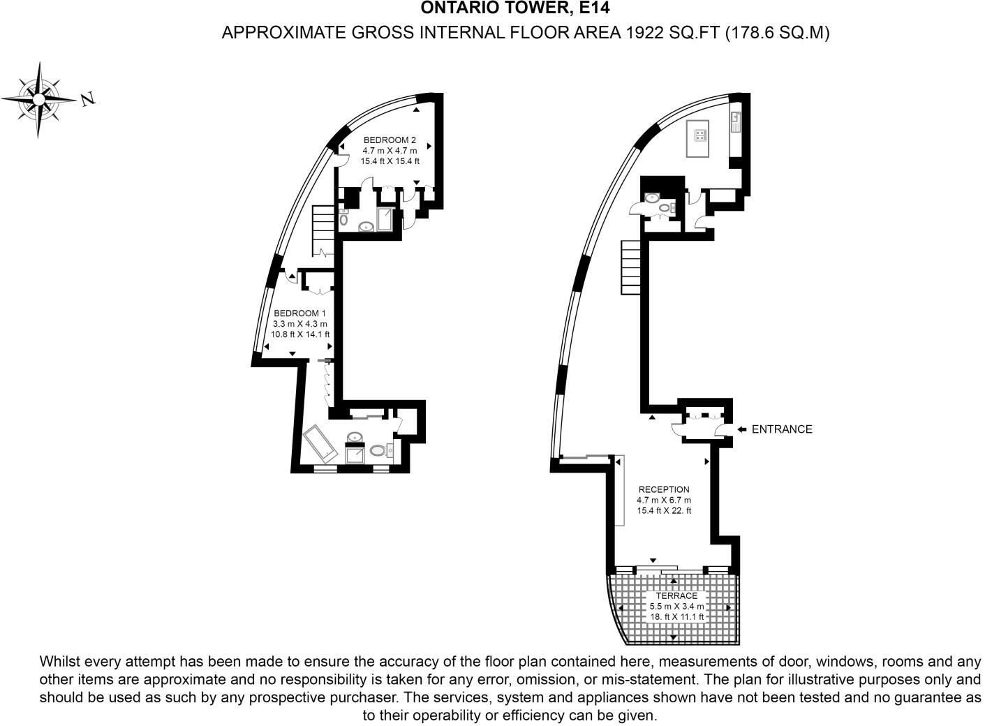 Ontario Tower, Fairmont Avenue, Canary Wharf, London, E14 floorplan