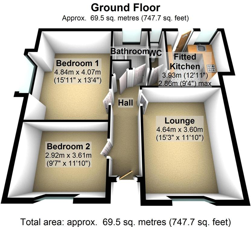 To Let - Warren Court Westcliffe Road Birkdale PR8 - 2 Bed Ground Floor Apt floorplan