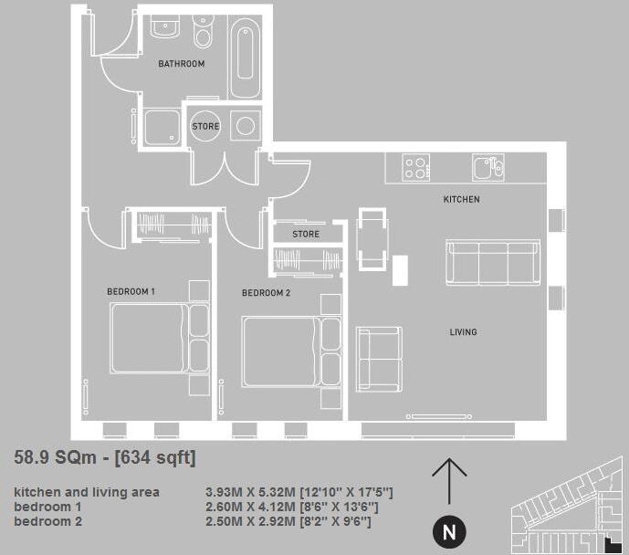 2 Bedroom Apartment - Mann Island, Liverpool floorplan