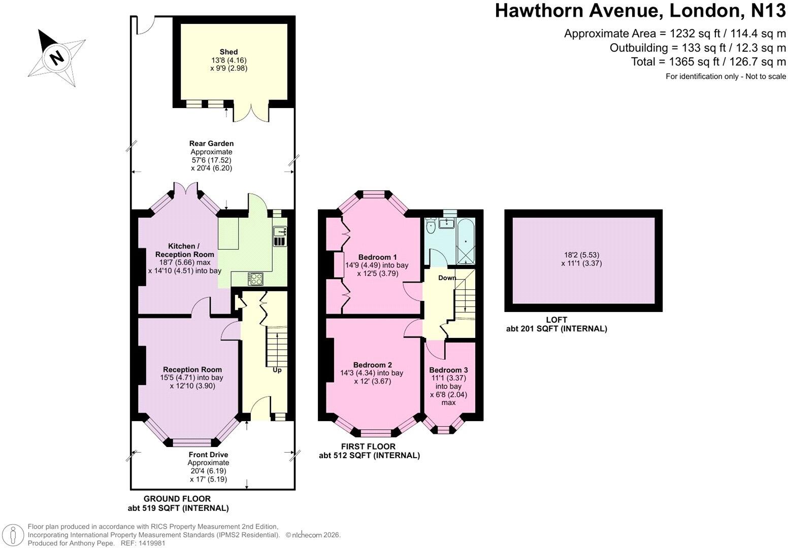 Hawthorn Avenue, Palmers Green, London, N13 floorplan