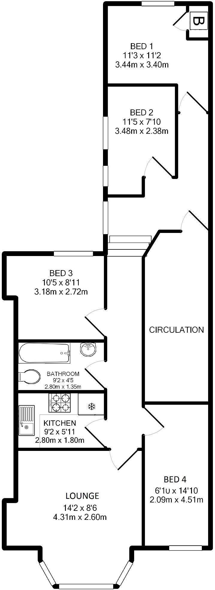 £140pppw - Sanderson Road, Jesmond, Newcastle Upon Tyne floorplan