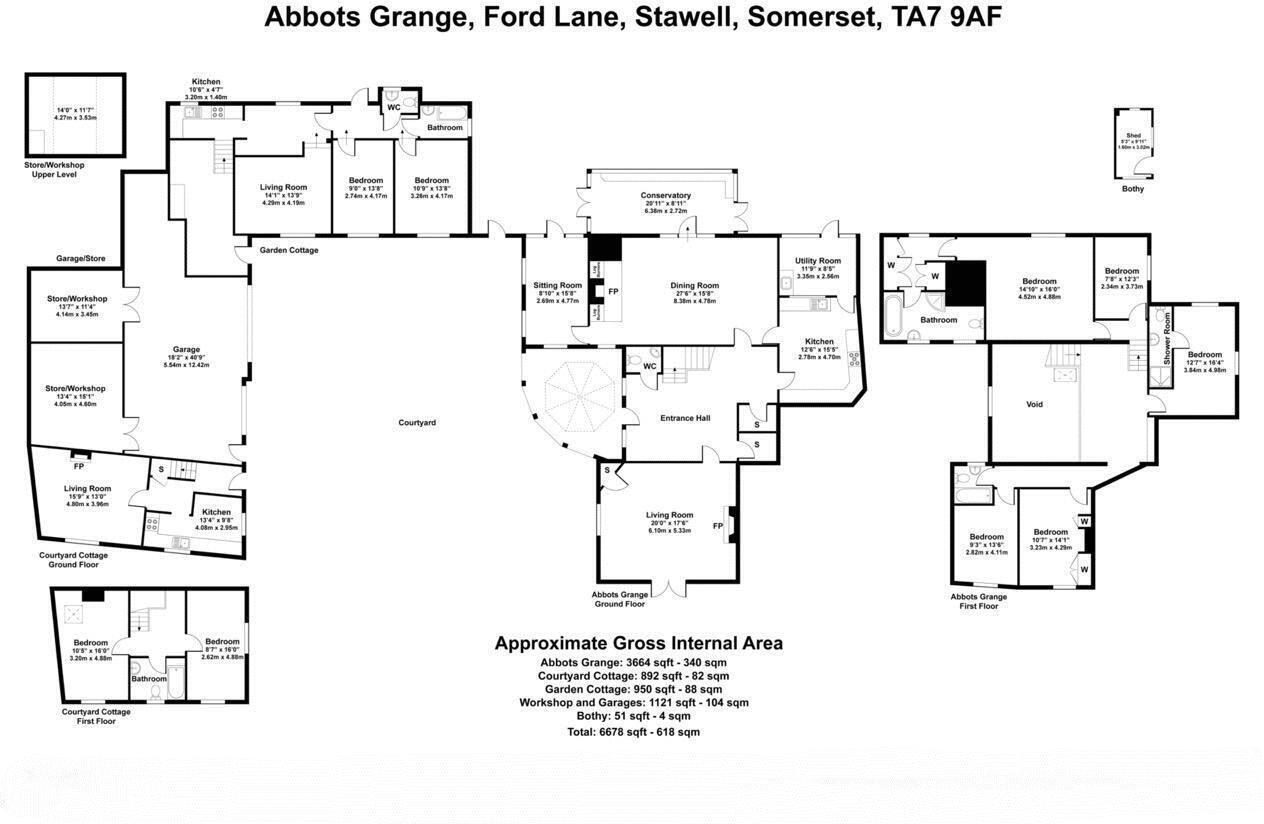 Elegant Grade II Home with Charming Cottages in Stawell, Somerset floorplan
