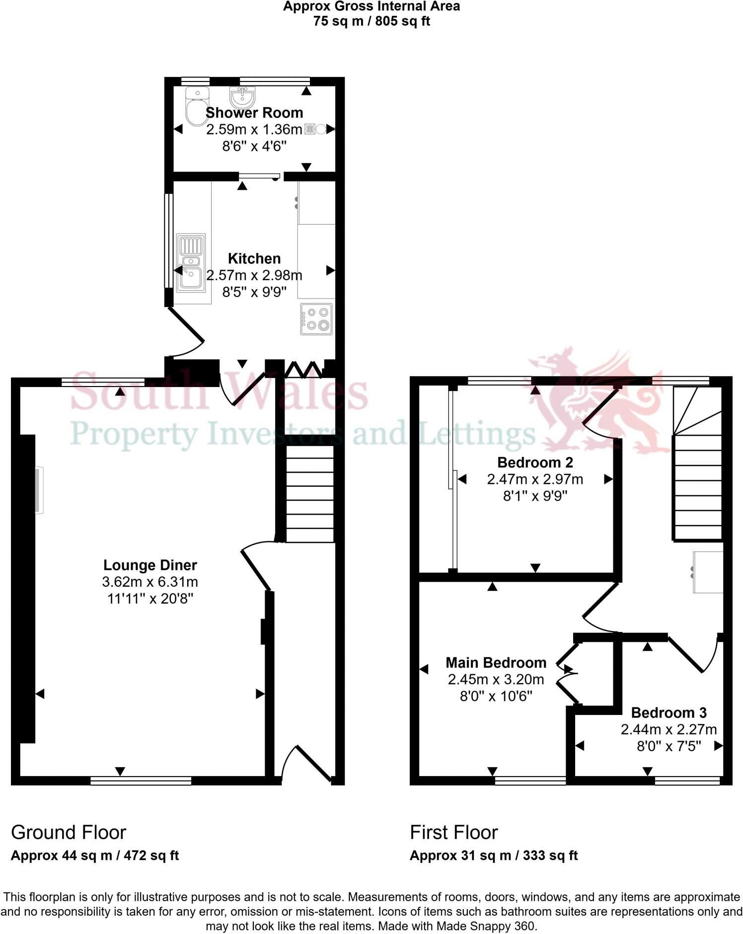 Amos Hill, Tonypandy, Rhondda Cynon Taff. CF40 1PP floorplan