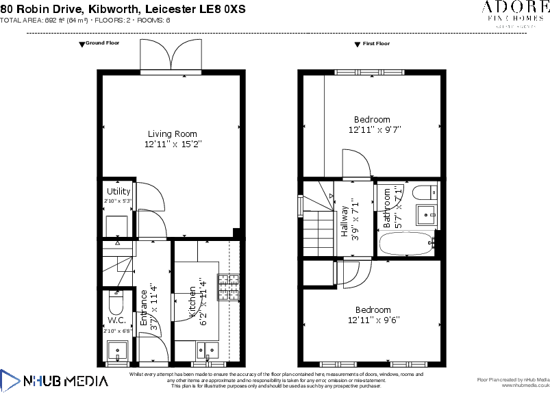 80 Robin Drive, Kibworth, LE8 0XS floorplan