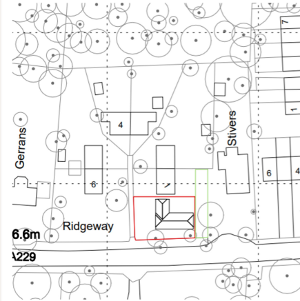 Site boundary with view of shared access
