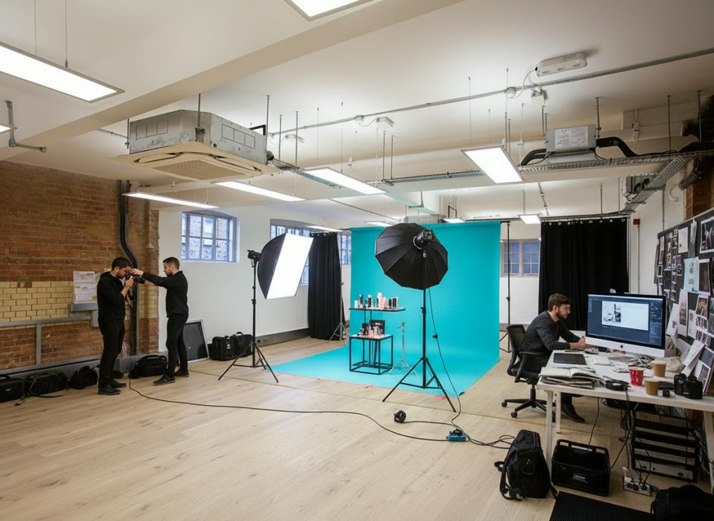 Firefly_Transform this space into a professional photography studio. Add a small team prepari 236312.png