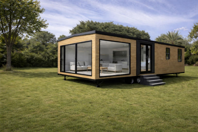 Modern mobile home on grassland.png
