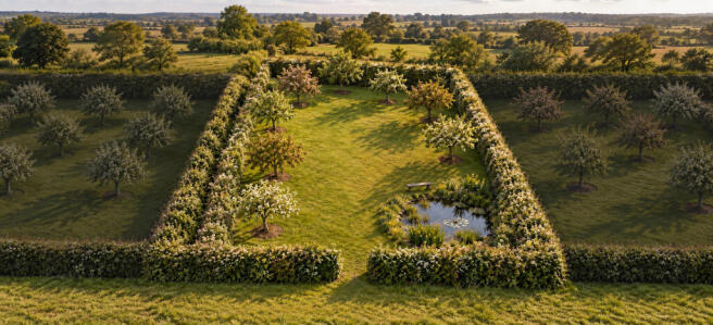 Orchard with wildlife pond