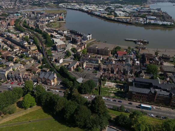 Elevated view of the site within its established residential and mixed-use setting