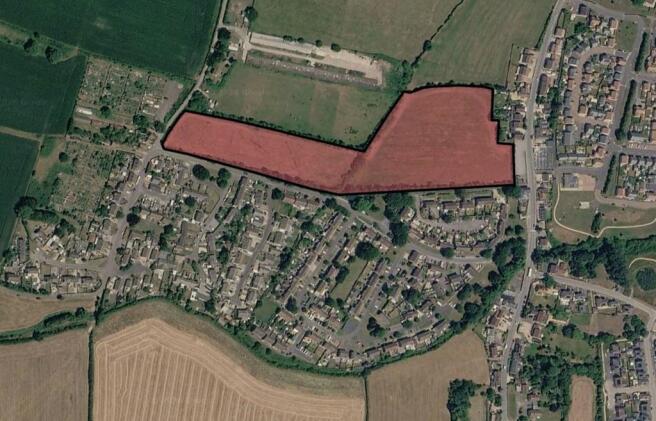 Aerial - site shaded. Aerial view, site shaded red. For identification purposes only.