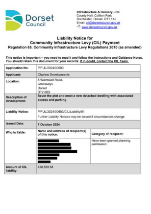 Land Warmwell Road, CIL Value.png