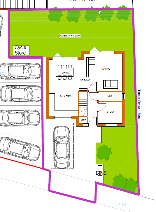 Site plan (edged purple)