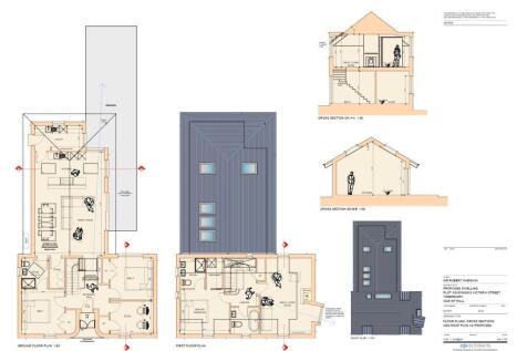 Floor Plans, sections and roof plan as proposed