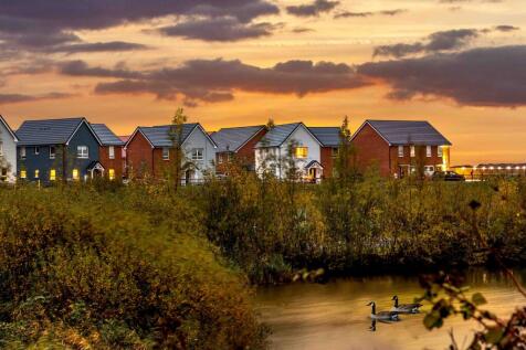 Dusk street scene by lake