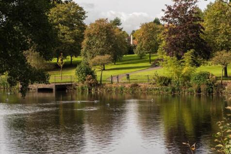 Macclesfield local park showing trees and lake