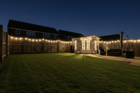Rear Garden And Summer House By Night