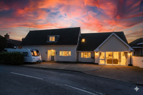 AI Enhanced view of property at dusk