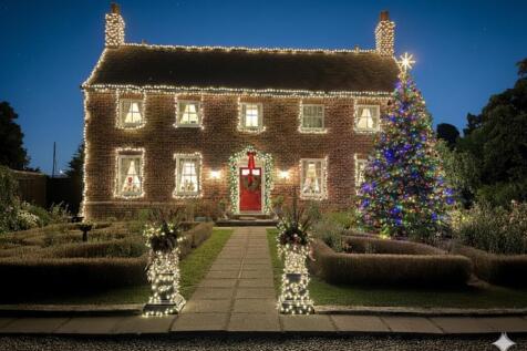 barrow hall farmhouse with xmas lights nightime