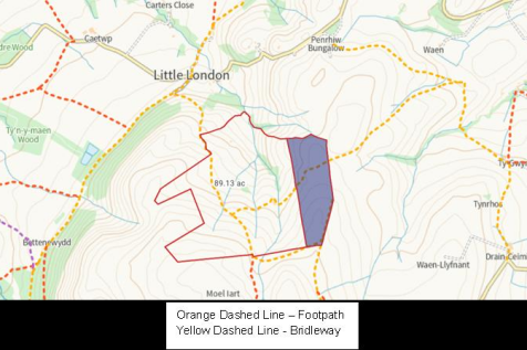 Plan with bridleway and footpath - Moelart, Llandi