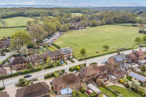 Aerial view of the house and garden and surrounding countryside with a plethora of footpaths