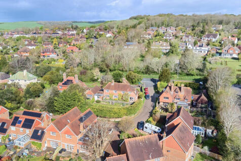 Aerial view of the house and the South Downs in very close proximity